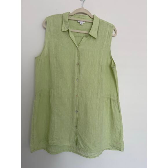 J.‎ Jill  Linen Sleeveless Button Down Shirt Peplum-Back Tunic Pastel Green - Picture 1 of 12